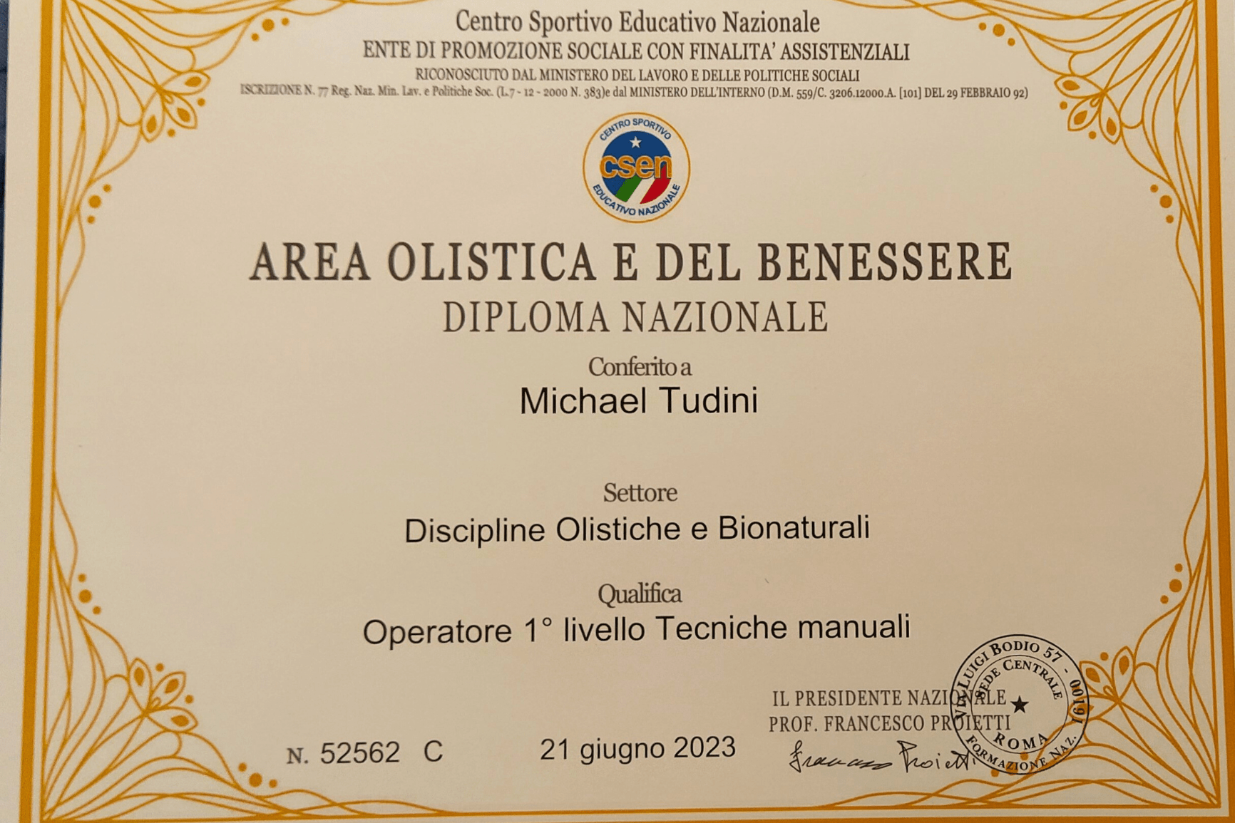 Diploma area olistica del benessere csen